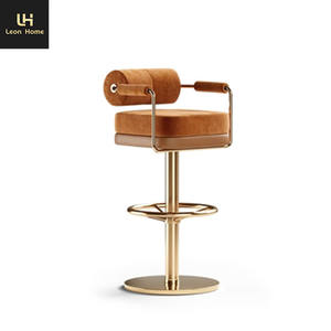 Taburete giratorio de lujo europeo, base redonda, moderno, ajustable, con respaldo alto, taburete de <span class=keywords><strong>bar</strong></span>, taburetes de cuero - Product Image 3