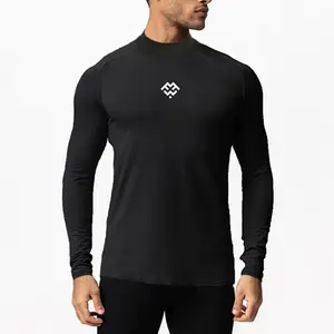 Kaus Lengan Panjang Raglan Hangat Musim Dingin EGY-009 Kaus Olahraga Pria Lengan Panjang Pita Leher Tinggi Pas Badan