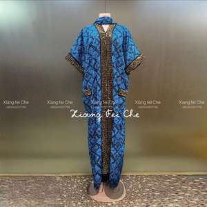 2024 Nieuwe Mode Zware Industrie Hete Diamanten Zak Midden-Oosten V-Hals Avondjurk Afrikaanse Print Moslim Vrouwen Jurk - Product Image 6