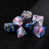 Ensemble de 7 dés polyédriques en acrylique marbré bleu et rose pour jeux de rôle sur table, DND, Pathfinder, jeux de société et fournitures de fête