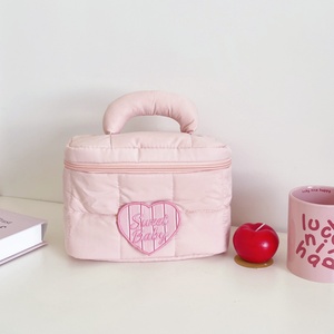 Duvet Matériel Coeur Cosmétique Sacs Grande Taille Plaid Quilted Cotton Wash Bag Custom Label Stitching Makeup Bag for Women - Product Image 6