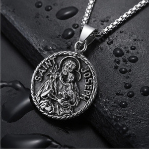 Yunnique – collier avec pendentif Saint Joseph en acier inoxydable pour hommes, bijoux religieux, cadeau - Product Image 3