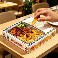 Caja Cuadrada Desechable para Comida para Llevar, Laminación Mate, Empaque Personalizado para Comida Rápida, Hamburguesas, Pollo Frito, con Espacio para Salsa