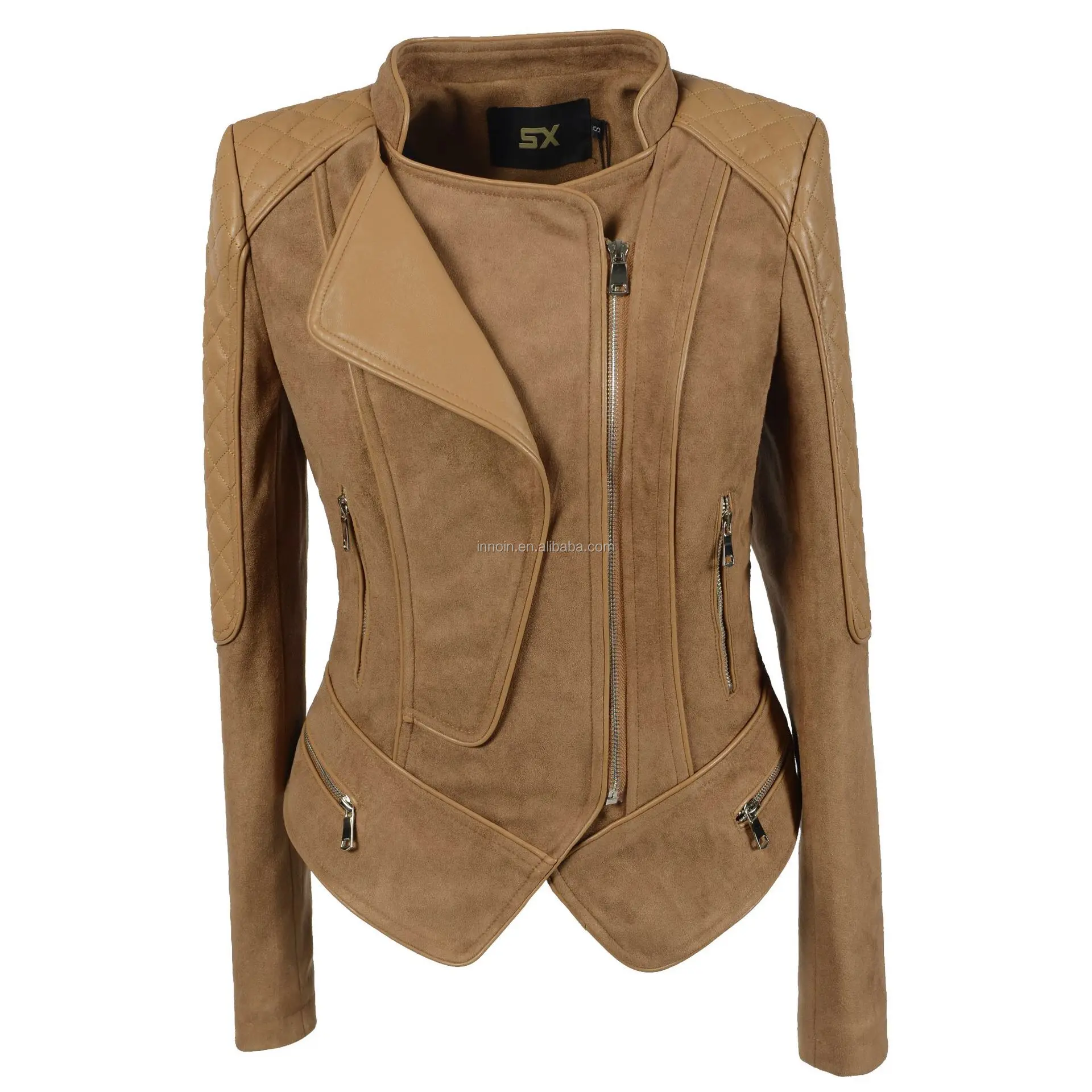 Motorcycle Plus Size 6XL Army Green Suede Patchwork Leather Jackets Women Oversized PU Jackets Steampunk Coat