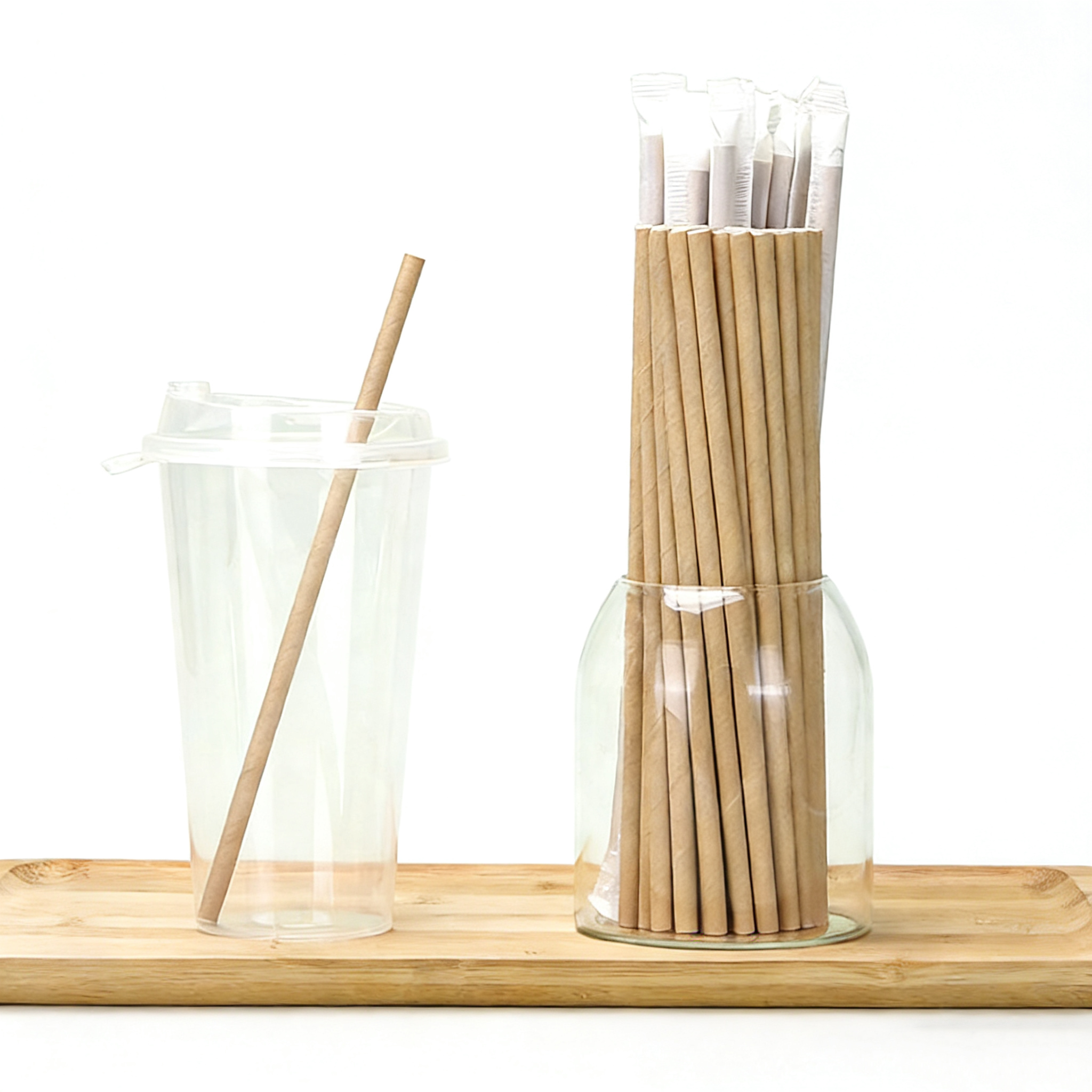 Wholesale Individually Wrapped Kraft Paper Straws Biodegradable Disposable for Juice Milk Tea Beverage