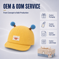 Casquette en velours côtelé pour bébés et enfants, double pompon, bord souple, faible MOQ, vente directe d'usine, chapeau de soleil pour nourrissons et tout-petits, en gros
