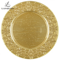 Assiette de présentation ronde en verre transparent doré de 13 pouces avec bord doré/argenté, idéale pour la décoration de mariage - Grande Vente Lanques