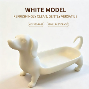 Porta Llaves de Cerámica Blanca con Forma de Perro Dachshund, Bonita Bandeja para Joyas de Dibujos Animados, Decoración para Entrada o Escritorio - Product Image 1