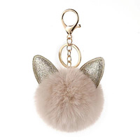 Porte-clés en peluche 3D mignon avec oreilles de lapin et pompon ethnique en alliage de zinc, plusieurs couleurs, pour breloque de sac