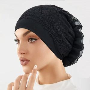 Hijab Turban en Dentelle à Volants Musulman, Sous-Hijab Élégant en Dentelle Florale, Bonnet Foulard Doux et Extensible pour Femme - Product Image 2