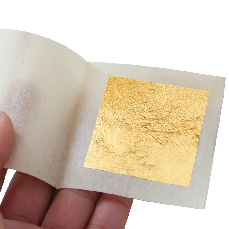 Hoja de lámina dorada de 4,33x4,33 cm, hoja de papel de oro puro comestible para decoración de artesanía de belleza para la piel, dorado, 24K