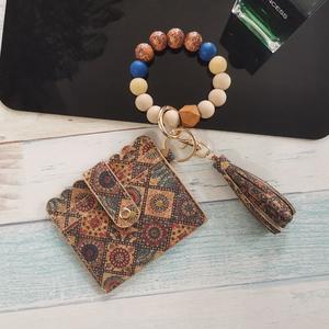 Unisex Exclusive Short Nylon Silicone Bead <b>Bracelet</b> Cork Cardholder Keychain Portable Button Closure Vintage Nylon Lining No - Product Image 3