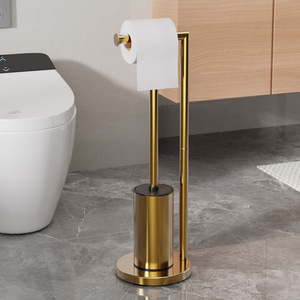 Modern Iron Golden Floor-Standing Toilet Brush & Tissue Holder Integrated Roll Paper Holder Detachable Bathroom Cleaning Brush - Product Image 4