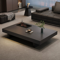 Table basse carrée en pierre frittée noire mate, table à thé centrale extra épaisse et à profil bas pour grand salon