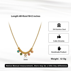 Collier pendentif boule en acier inoxydable plaqué or avec zircon cubique serti clos, chaîne à maillons, bijoux tendance pour femme - Product Image 2
