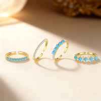 Bague empilable réglable en argent sterling S925, turquoise rétro, mode européenne et américaine, luxe léger pour femmes
