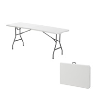 Table de pique-nique pliante réglable en hauteur, légère, pour événements intérieurs et extérieurs, mariages, en plastique HDPE blanc avec structure en acier – Offre Spéciale