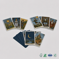 Service d'impression personnalisée de jeux de tarot avec dos bleu étoilé, cartes à coins arrondis et une face de marque réservée
