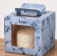 Boîte à gâteau personnalisée, nouveau design, biodégradable, qualité alimentaire, papier marbré bleu, poignée, fenêtre transparente