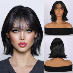 Mới nhỏ ren đen dẻo dai tự nhiên <span class=keywords><strong>Bob</strong></span> Ngắn Tóc thẳng Micro khối lượng tự nhiên không có bangs. sm1684 - Product Image 5