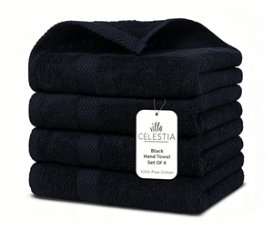 Serviettes de toilette en coton peigné doux, très absorbantes, à séchage rapide, respectueuses de la peau, lot de 4 pour hôtels, spas, salles de bain, dortoirs, noir - Product Image 1