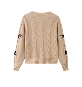 Đẹp màu be dệt kim cung và áo len động vật cho phụ nữ với nút - Product Image 4