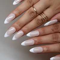 Offre Spéciale – Faux Ongles Amande Français en Acrylique Transparent Nude Crème-Blanc, Vente en Gros, Personnalisables, Faits Main, pour Mariage, Trajet Quotidien, Usage Quotidien