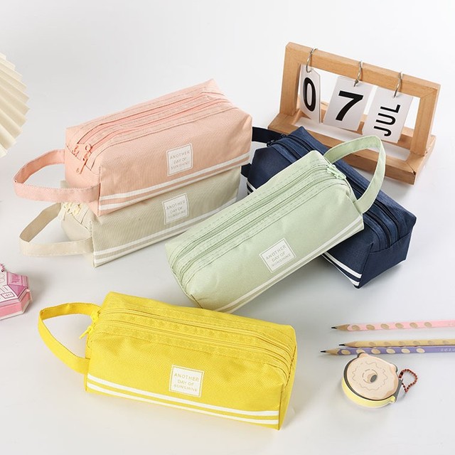 Large-capacity Fashion Portable Oxford Cloth Pencil Case Creative Multifunctional Double-layer Pupil Handle Back School Gifts