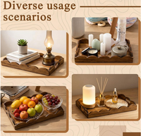 Plateaux de service décoratifs en bois, plateaux gigognes en bois avec poignées, plateau rectangulaire de style ferme pour table basse, pour collations et bougies