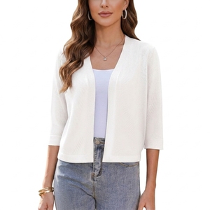 Boléro élégant et festif pour <span class=keywords><strong>femme</strong></span>, cardigan court en tricot, décontracté, ouvert sur le devant, à lacets, <span class=keywords><strong>blanc</strong></span> uni - Product Image 1
