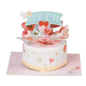 Zeecan personnalisé étoiles et gâteau invitation 3D Pop Up cartes marque privée joyeux anniversaire mariage cartes de vœux