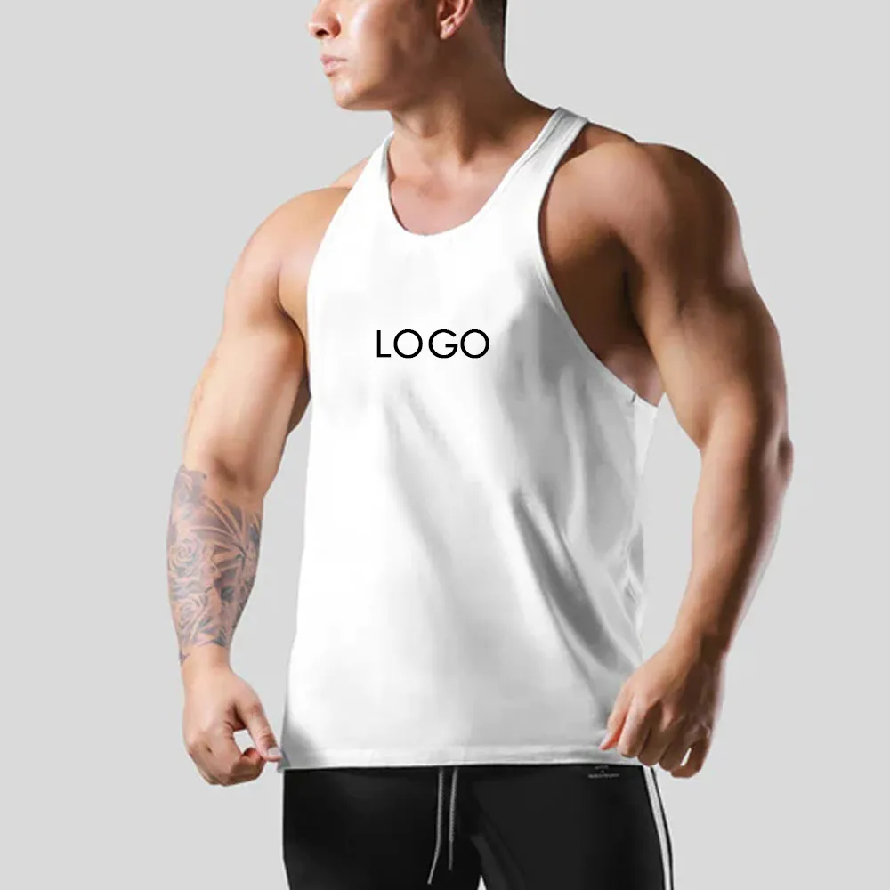 Groothandel Custom Stringer Gym Vest Fitness 5% Spandex 95% Katoen Singlet Workout Muscle Bodybuilding Heren Tank Top