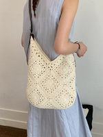 Sac tissé élégant et artistique, grande capacité, décontracté, à porter à l'épaule ou sous le bras, pour la plage et les vacances, sac de couture vintage durable avec fermeture éclair