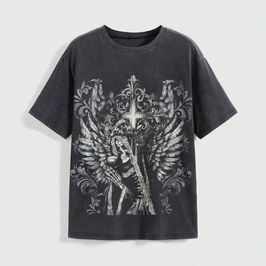 Distressed, fluffy fabric, <b>fun</b> cat print, loose-fitting women's <b>T</b>-<b>shirt</b>, source factory, customization available.F10 - Product Image 1