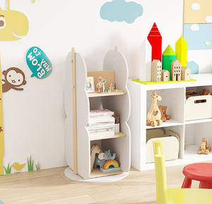 رف كتب خشبي دوار للأطفال بتصميم عصري جديد، أبيض اللون، بثلاثة مستويات، مناسب لغرفة الأطفال وغرفة المعيشة - Product Image 2