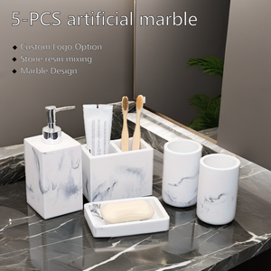 Bộ đồ dùng nhà tắm bằng đá nhân tạo 5 món thiết kế tùy chỉnh, màu đen trắng, khay nhựa resin, tính năng độc đáo cho phòng tắm - Product Image 2