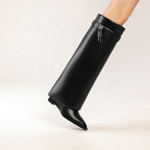 Bottes pliables pour femme, hauteur genou, à bout pointu, <span class=keywords><strong>talon</strong></span> <span class=keywords><strong>compensé</strong></span>, style western, confortables, avec boucle, rehaussantes - Product Image 2