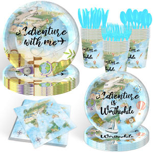 Ensemble de vaisselle de fête de pique-nique jetable sur le thème du <span class=keywords><strong>voyage</strong></span> pour les réunions de famille et les décorations de <span class=keywords><strong>table</strong></span> de plateau en papier - Product Image 2