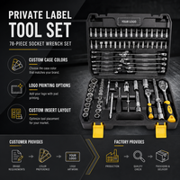 Jeu de clés à douilles portables avec 78 outils CR-V, cliquets demi-tour et quart-tour dans un coffret rigide, OEM, pour l'entretien automobile et le bricolage