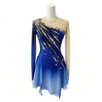 Robe de compétition de patinage artistique en tissu maille souple, ornée de strass scintillants, à manches longues, pour adultes et enfants, pour spectacle sur glace