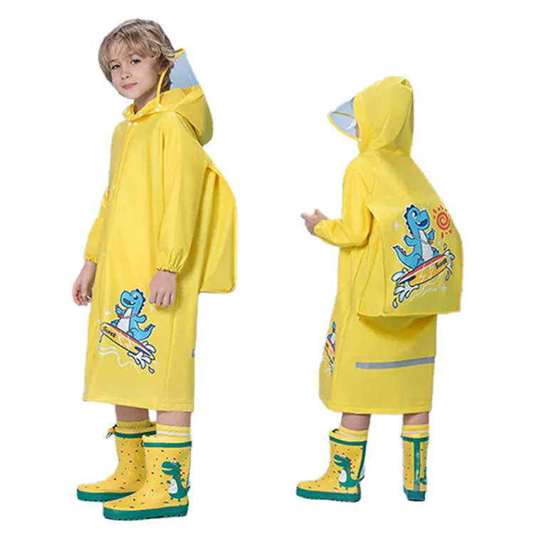 Wholesale children raincoat EVA long waterproof coat backpack lightweight poncho rain coat for students