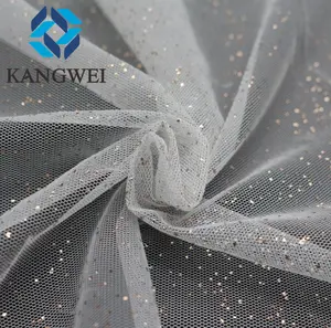 Elegant Sequined Wedding Dress Fabric Mesh Tulle Fabric 100% Polyester Wholesales Textiles Factory