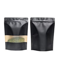 Sacs d'emballage alimentaire en papier kraft recyclable imprimés sur mesure avec fenêtre transparente, pochettes multicolores à fond plat
