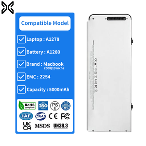 Batterie d'ordinateur portable en gros A1280 pour MacBook 13" <span class=keywords><strong>2008</strong></span> 10.8V 5000mAh <span class=keywords><strong>A1278</strong></span> 2254, rechargeable, sûre, OEM, en stock - Product Image 1