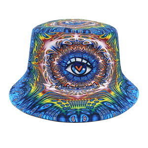 Chapeau Bob Rétro Hip-Hop Imprimé Yeux Psychedéliques Bohème Hippie <span class=keywords><strong>Graffiti</strong></span> 3D Unisexe Casquette de Soleil Rave pour Festival, Plage et Streetwear - Product Image 6