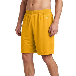 Shorts Bermuda Homme en Toile Jaune Unie 100% Polyester Infroissable Respirant Séchage Rapide Taille Mi-Haute avec Cordon de Serrage - Product Image 1
