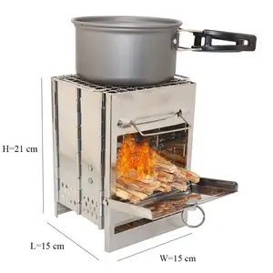 Camping Stove Stainless Steel Folding Barbeque Square BBQ Picnic Stove Outdoor Charcoal Wood Fire Starter Stove