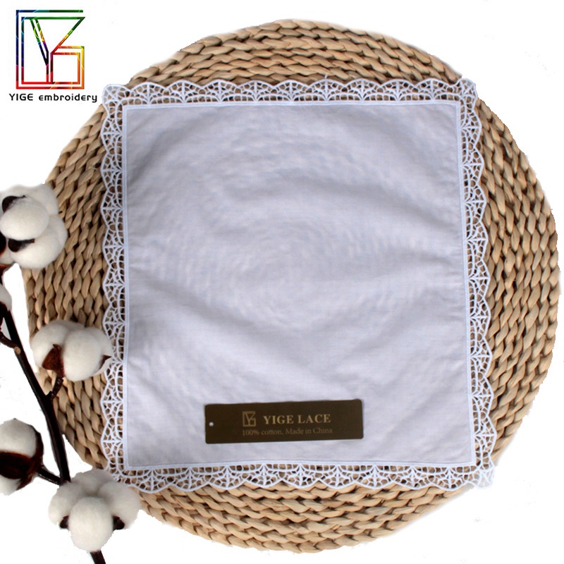 White premium 100% cotton lace handkerchiefs crochet hankies for women/ladies wedding gift Luxury Embroidery handkerchiefs