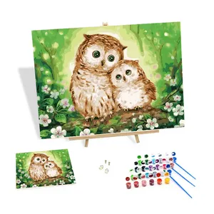 Peinture à l'huile 3d sur toile Hibou et son bébé Peinture par numéros Image sur toile L'impression sur toile Animaux du salon Photos