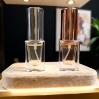 Flacon de parfum carré miniature à vaporisation fine, vide, personnalisé, imprimé, 5 ml, 10 ml, 15 ml, avec bouchon en bois
